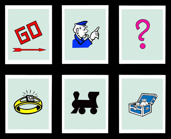 Monopoly game symbols art print by jas stem