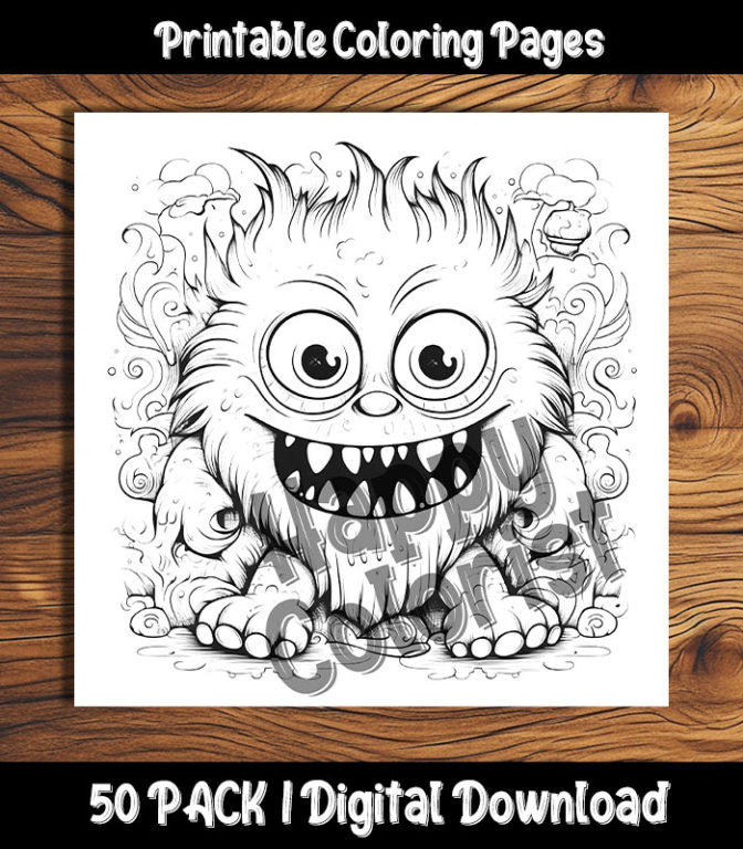 Monster coloring pages digital pack happy colorist