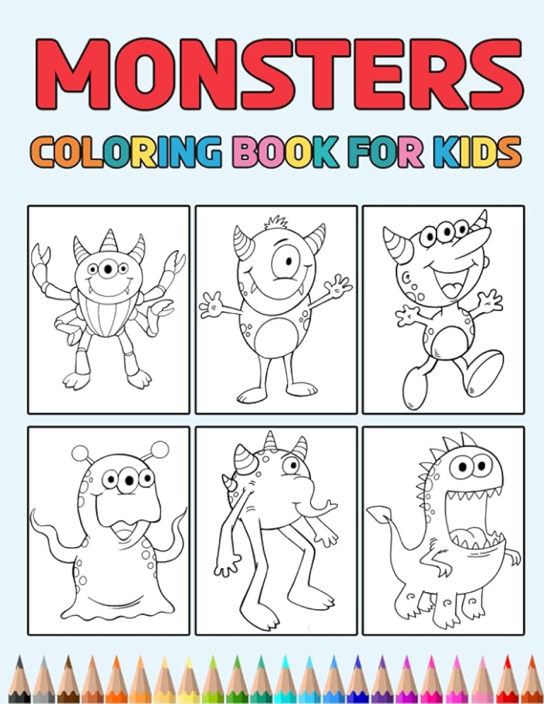 Monsters coloring book for kids easy designs to color fun colouring activity workbook for little children boys girls pre k kindergarten preschool cute gift books for monster lovers press