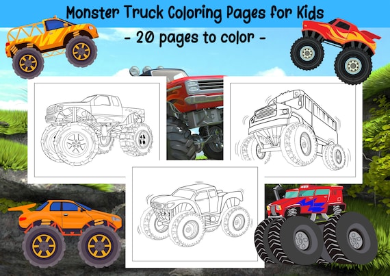 Monster truck coloring pages for kids printable pages amazing monster truck coloring book instant download