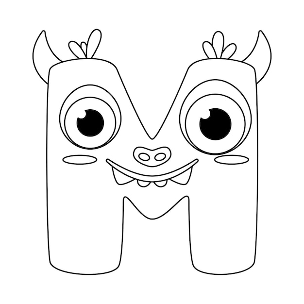 Premium vector monster alphabet coloring page book coloring page english alphabet for children with funny and sad monsters funny alphabet of cartoon characters vector font letters of ic monster creature faces