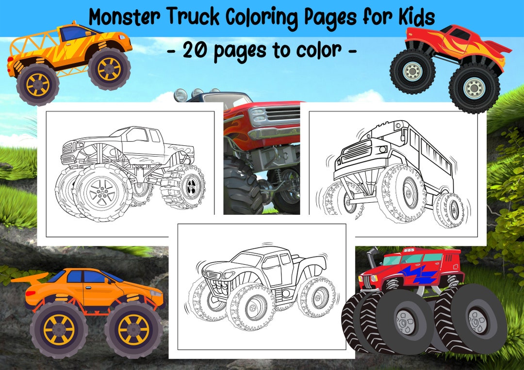 Monster truck coloring pages for kids printable pages amazing monster truck coloring book instant download