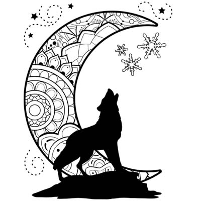 Wolf and winter moon coloring page c