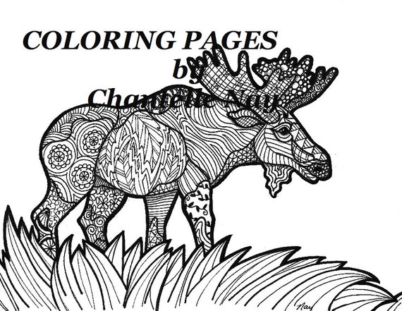 Moose coloring page adult coloring picture animals wildlife zentangle advanced coloring printable coloring pages