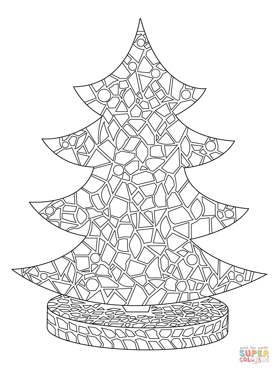 Christmas tree mosaic coloring page free printable coloring pages