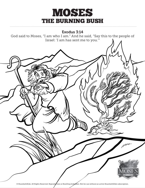 Exodus moses and the burning bush sunday school coloring pages clover media