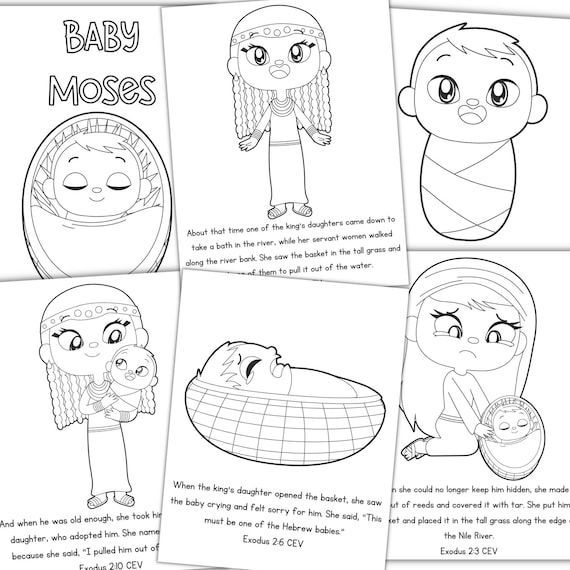 Baby moses bible story coloring pages bible stories christian lessons sunday school lesson homeschool curriculumkids printable instant download