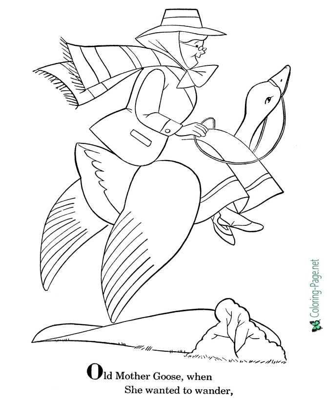 Old mother goose nursery rhyme coloring page