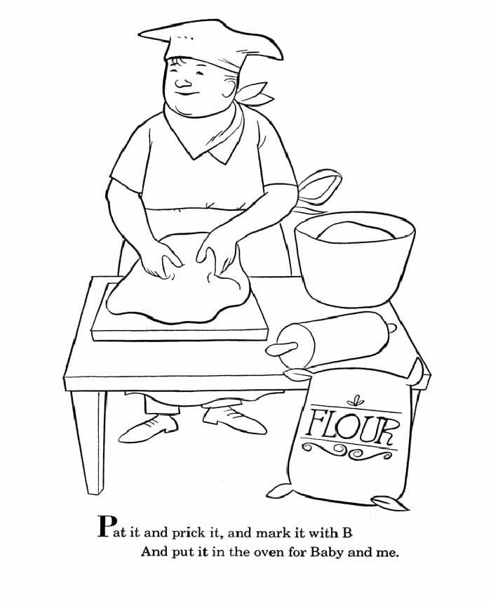 Nursery rhyme pat a cake coloring page