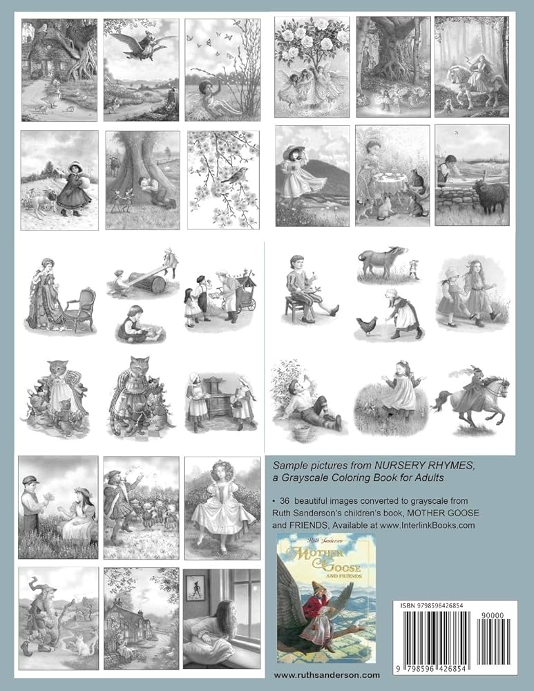 Nursery rhymes grayscale coloring book for adults sanderson ruth books