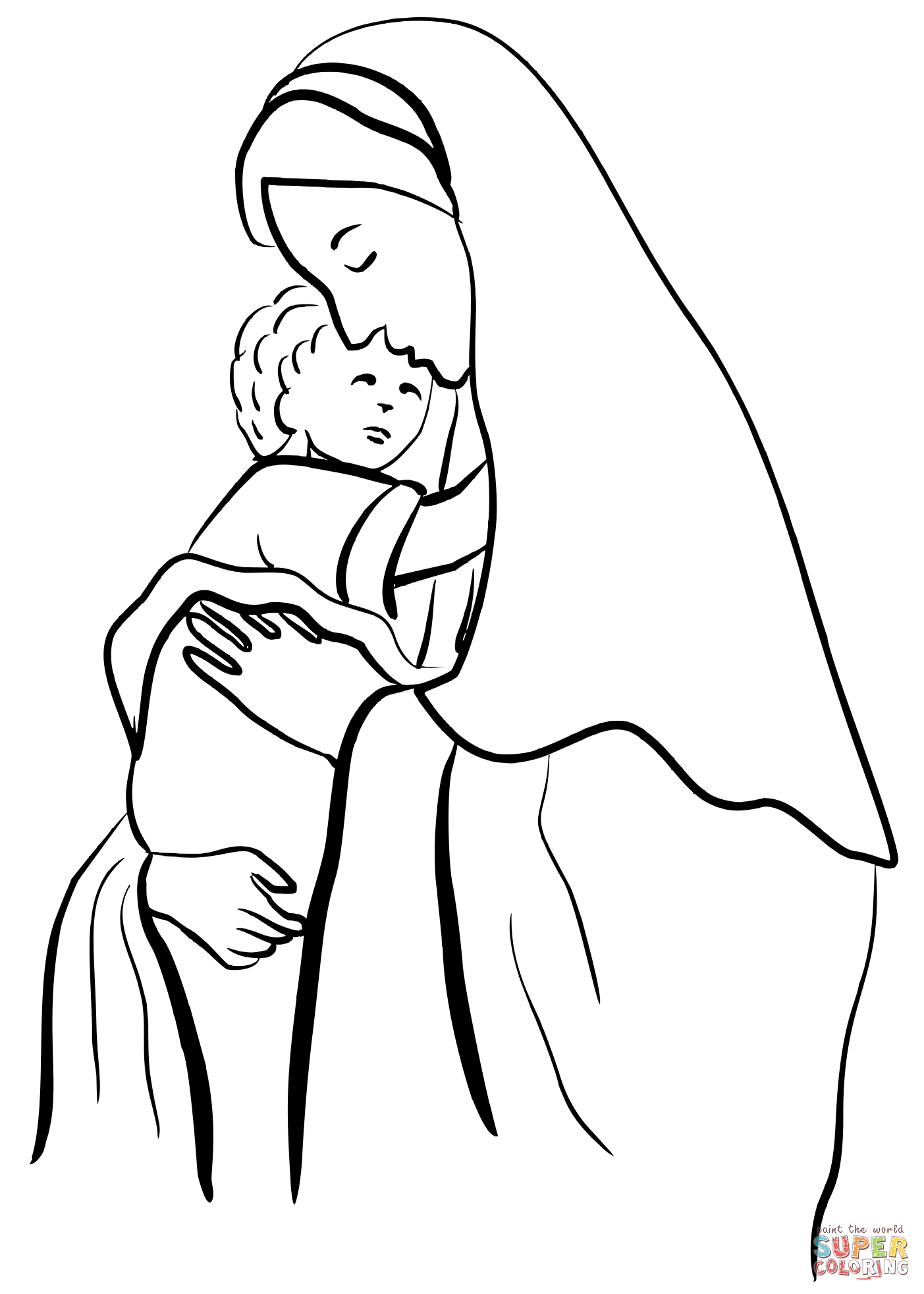 Mother mary holding child jesus coloring page free printable coloring pages