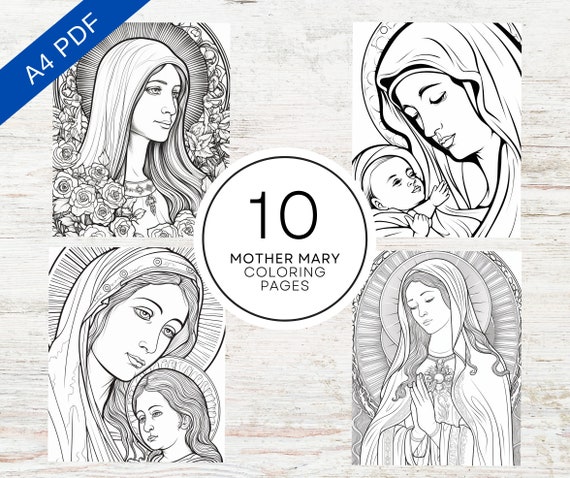 Mother mary coloring pages printable pdf pages a stress relief relaxation christian catholic coloring book