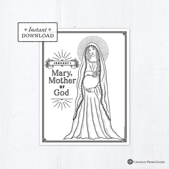 Catholic coloring page solemnity of mary mother of god catholic saints printable coloring page digital pdf
