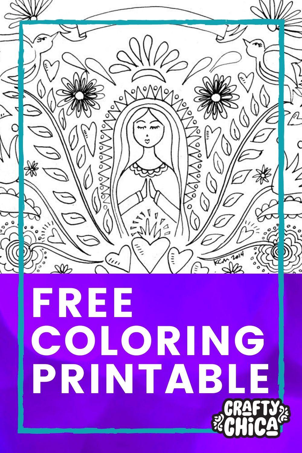 Mother mary coloring page pattern