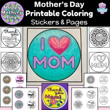Mothers day printable coloring stickers and pages by succulent teaching llc