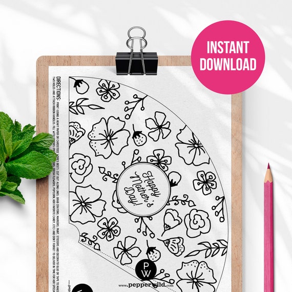 Mothers day flowers paper basket template printable kid flowers coloring page for mom diy paper crafts with directions download