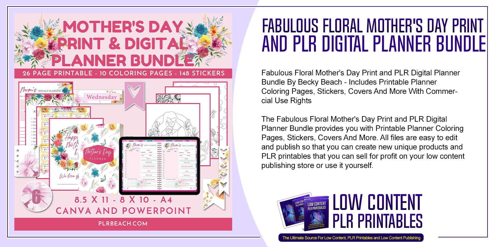 Fabulous floral mothers day print and plr digital planner bundle