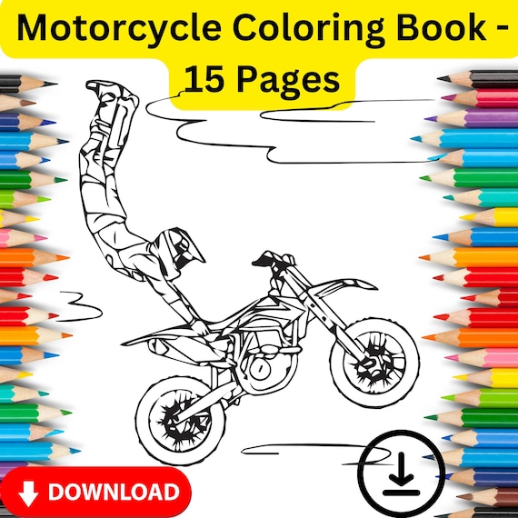 Motorcycle coloring book printable coloring pages birthday activity printable coloring book pdf instant digital download