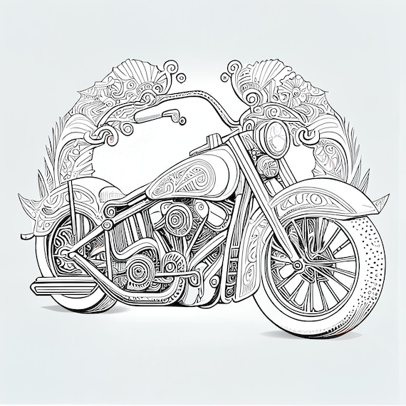 Pack stress relief coloring pages motorcycle digital print filigree detailed mandala instant download set coloring pages for adults