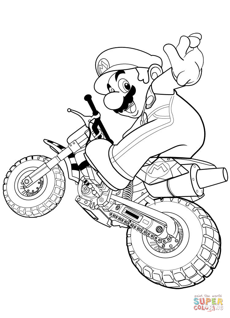 Mario rides a motorbike coloring page free printable coloring pages