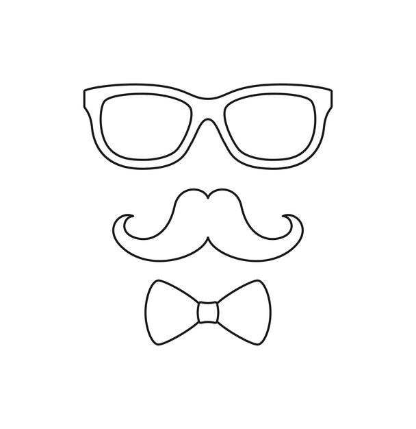 Premium vector coloring page with mustache bow tie and glasses for kids