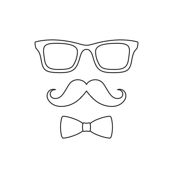 Premium vector coloring page with mustache bow tie and glasses for kids