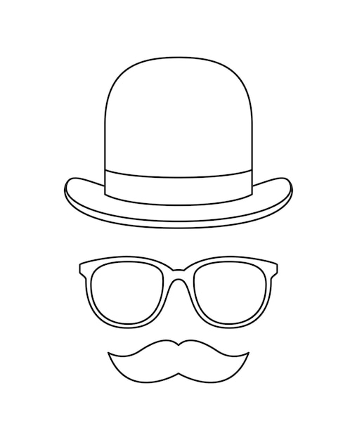 Premium vector coloring page with mustache hat and glasses for kids