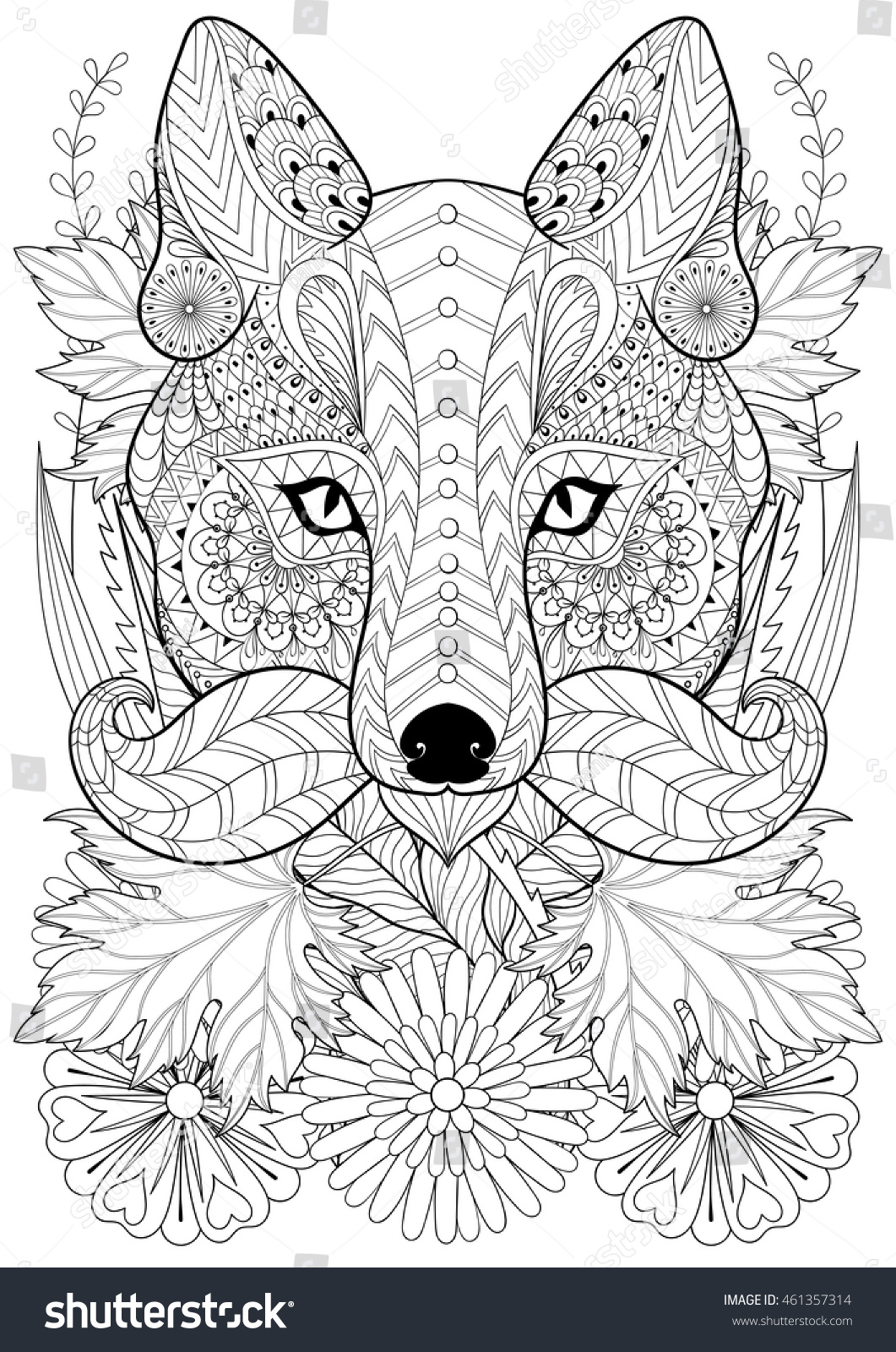 Zentangle stylized fox moustache on flowers stock vector royalty free