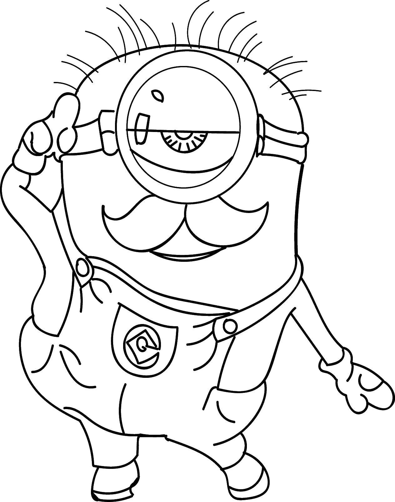 Online coloring pages coloring minion with moustache coloring