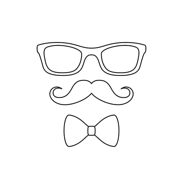 Premium vector coloring page with mustache bow tie and glasses for kids