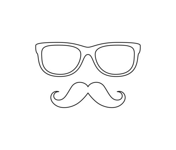 Coloring page with mustache and glasses for kids stock illustration