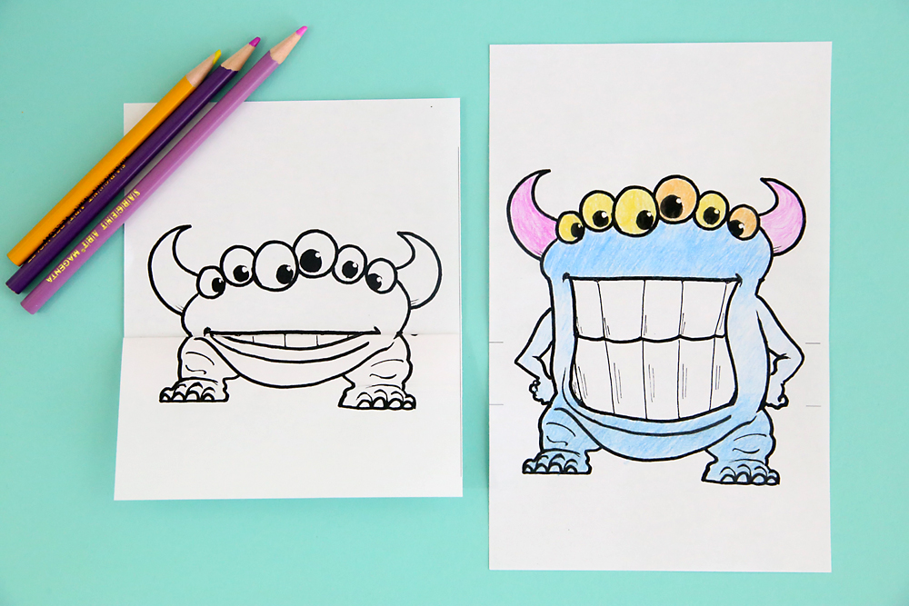 Monster coloring pages folding surprise