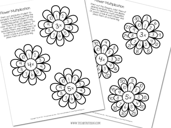Multiplication math wheels flowers activity sheets waldorf montessori learning printable homeschool math black white coloring page