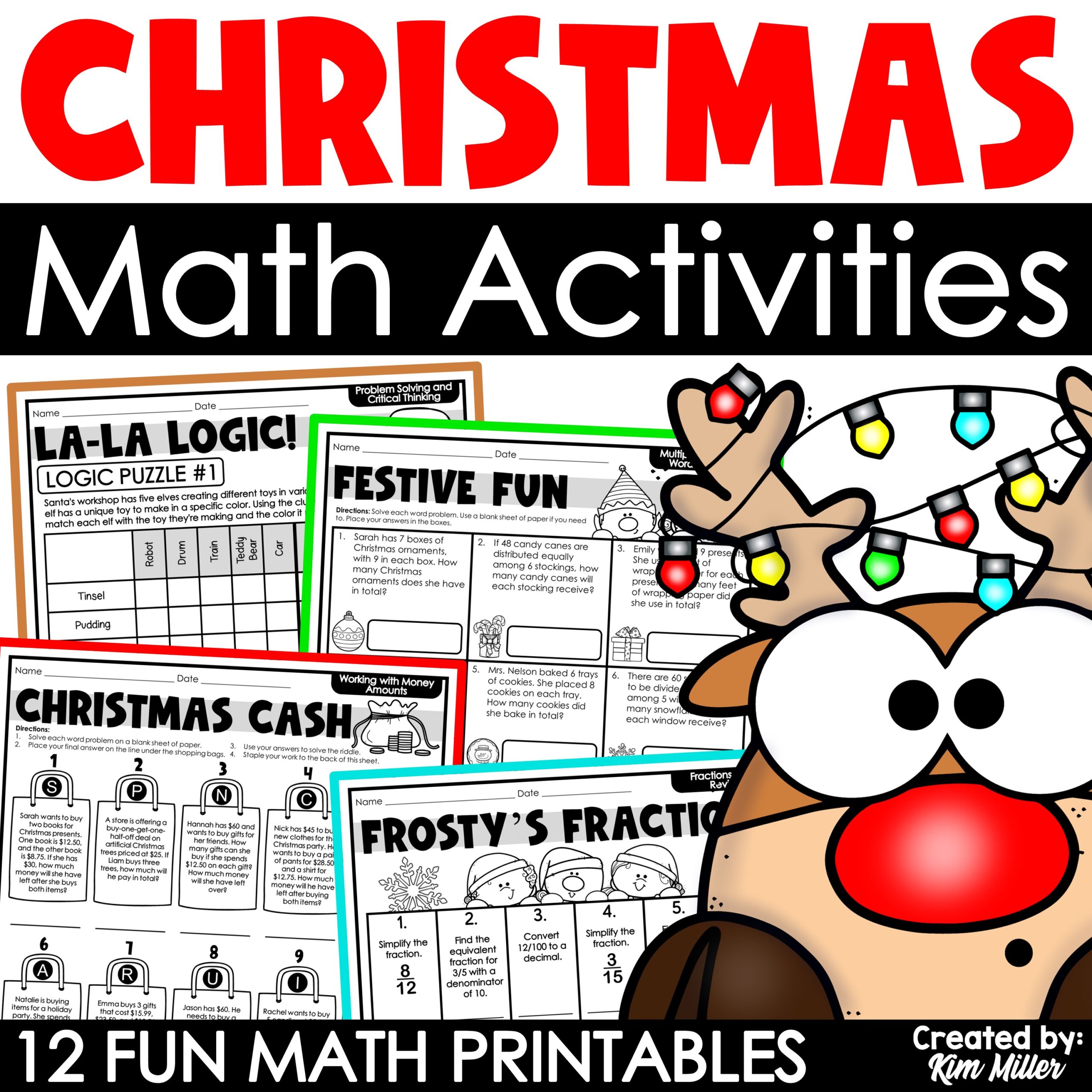 Christmas math worksheets no prep december math activities coloring pages