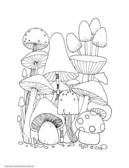 Fun mushroom coloring pages for kids adults