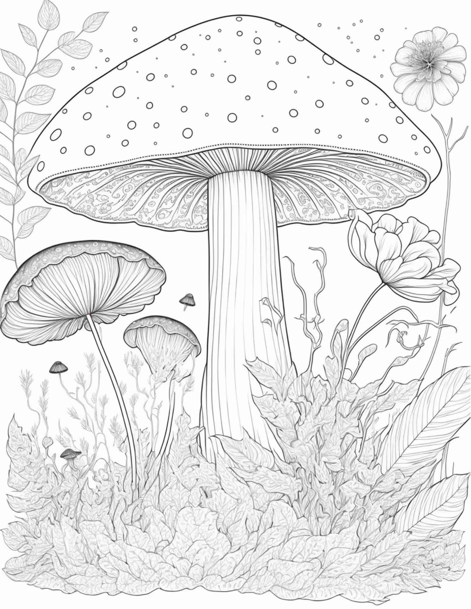 Mushroom forest coloring pages printable for adults and kids gray â coloring