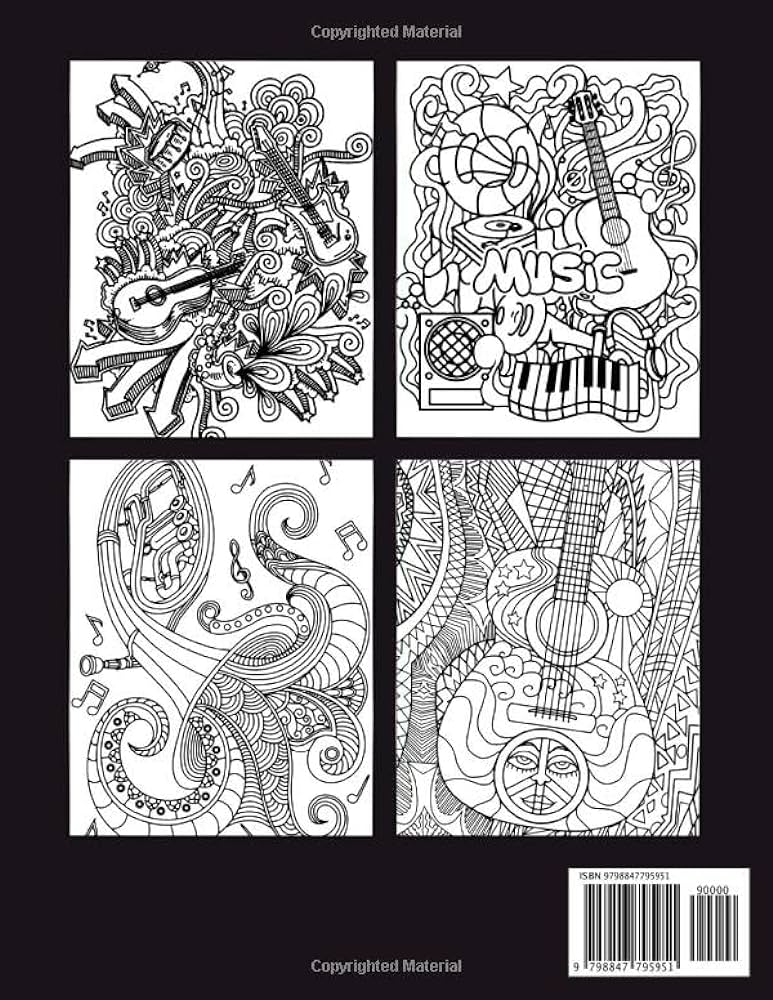 Music coloring book for adults relaxing music coloring pages with super cool musicians guitar piano and more illustrations zentangle style to color and relax world painting books