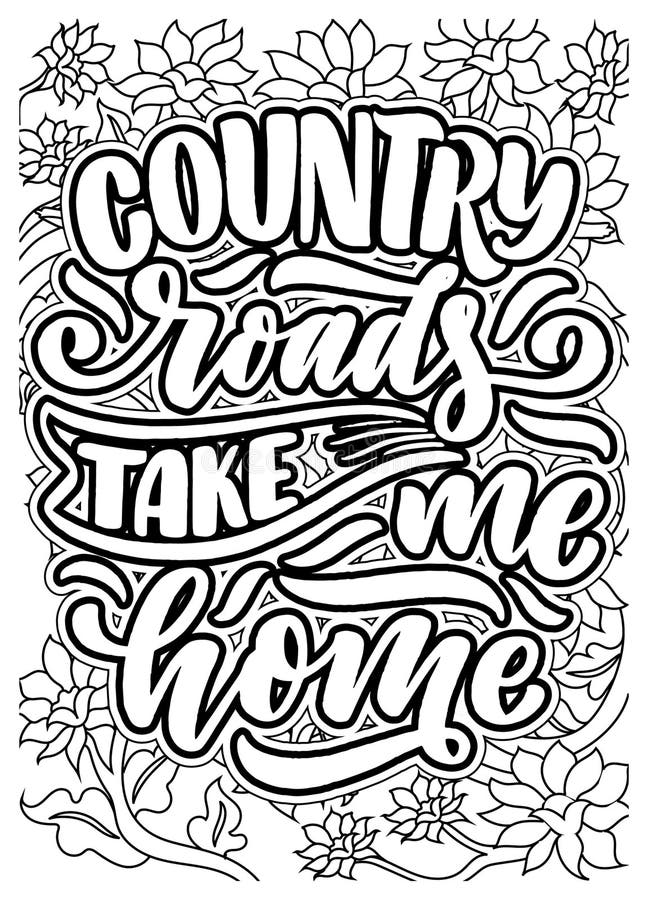 Country music inspirational quote coloring pages for adults country music coloring page design stock illustration