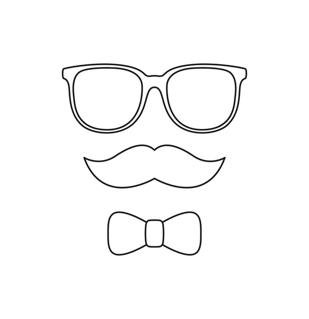 Premium vector coloring page with mustache bow tie and glasses for kids