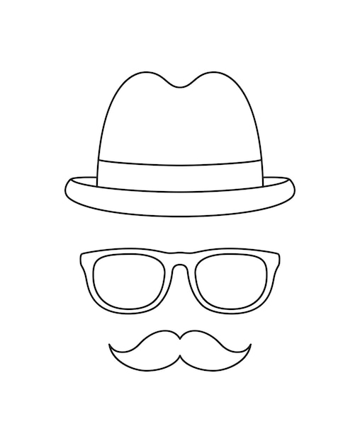 Premium vector coloring page with mustache hat and glasses for kids
