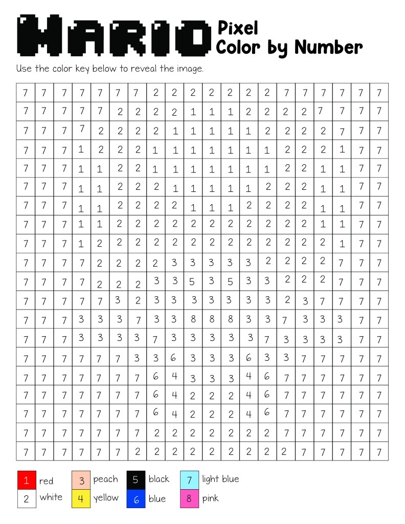 Super mario loring pages free printable pixel lor by number