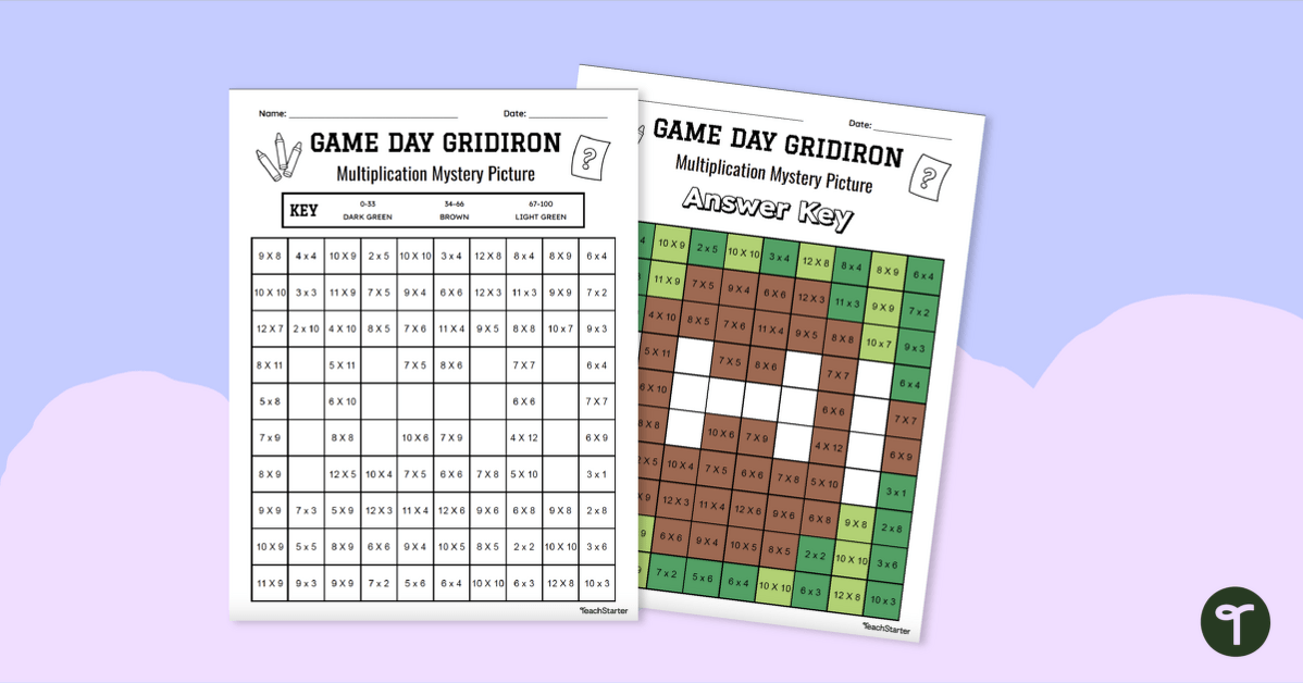 Football multiplication mystery picture teach starter