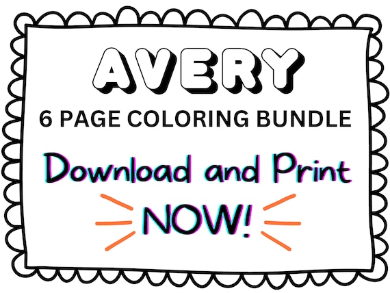 Avery coloring page printable name coloring page custom coloring personalized gift colouring page kids name sheet