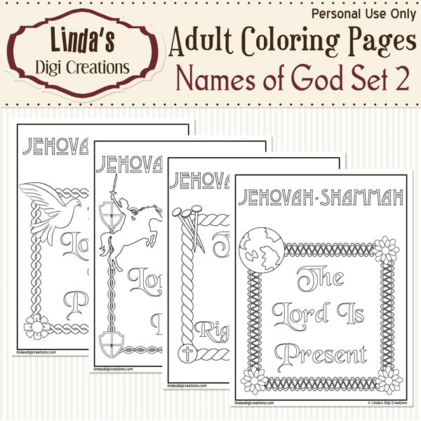 Names of god printable adult coloring pages set