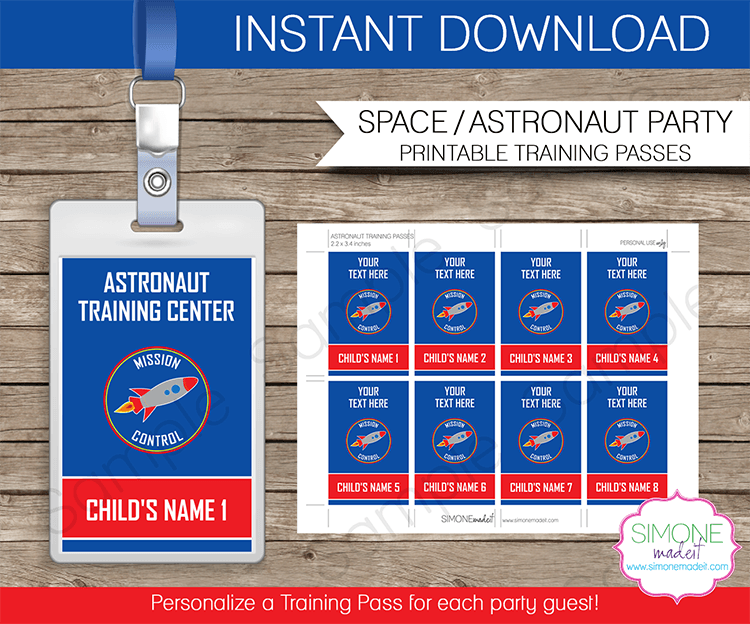 Space party astronaut training passes party favors