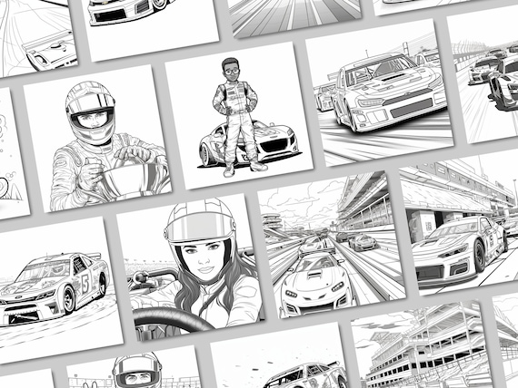 Nascar digital printable coloring pages for kids birthday party activity classroom boysgirls birthday party kids coloring pages download now