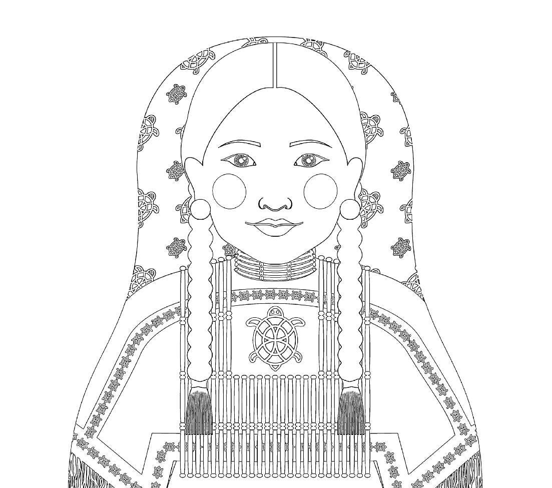 American native american coloring sheet printable file traditional folk dress matryoshka doll