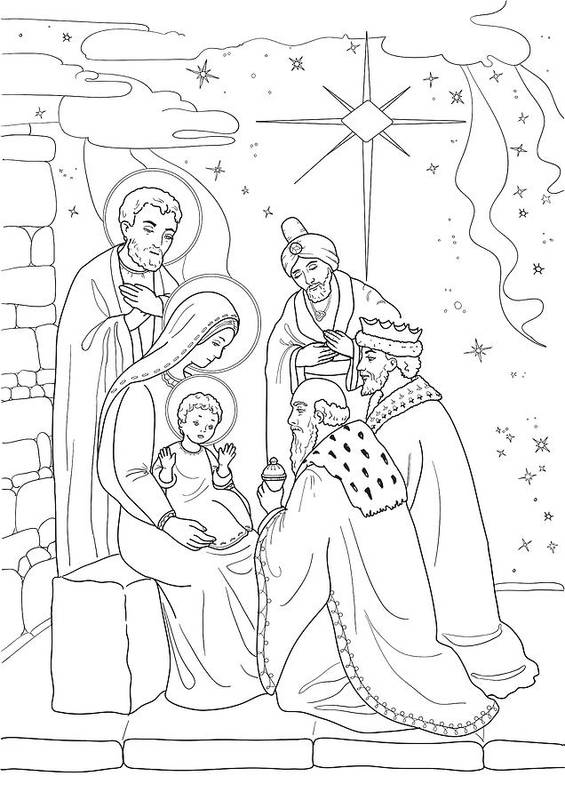 Christmas coloring page with baby jesus mary joseph three wis art print by olha zolotnyk