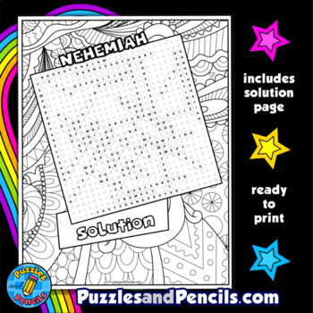 Nehemiah word search puzzle activity with coloring books of the bible