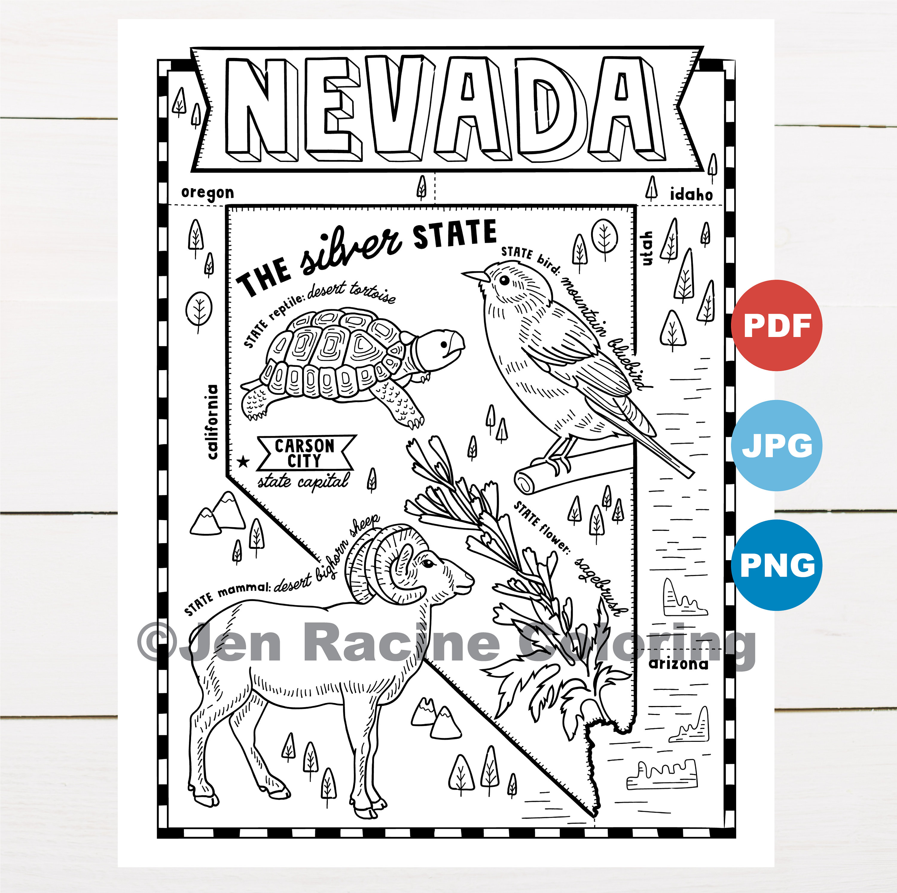 Nevada coloring page united states state map wildlife state symbols flowers coloring pages